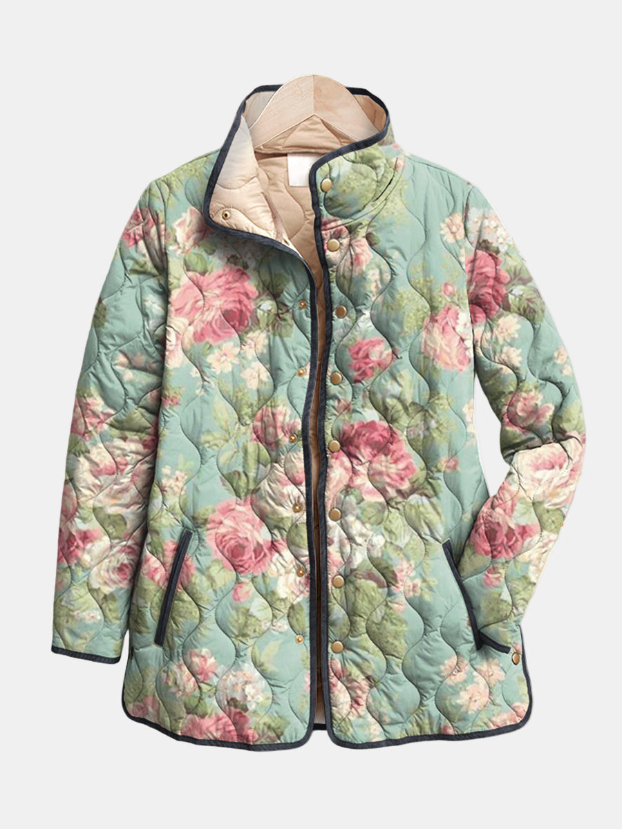 Élan Urbain™ | Veste Matelassée à Motif Floral Rétro