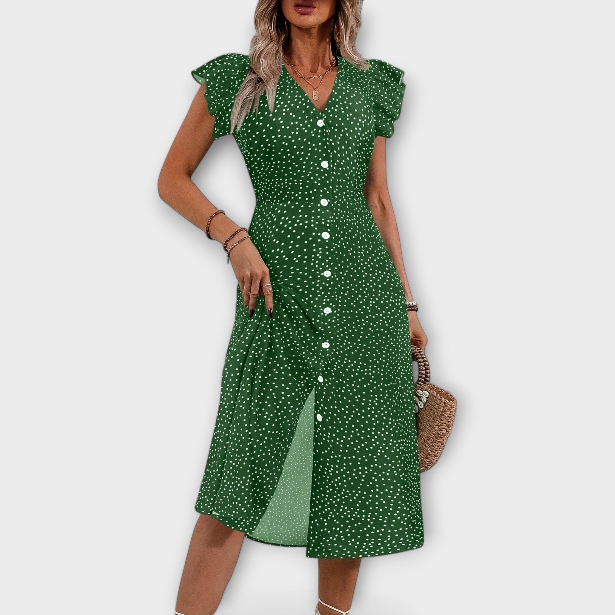 Élan Urbain™ | Chic Robe Midi à Pois pour Femmes