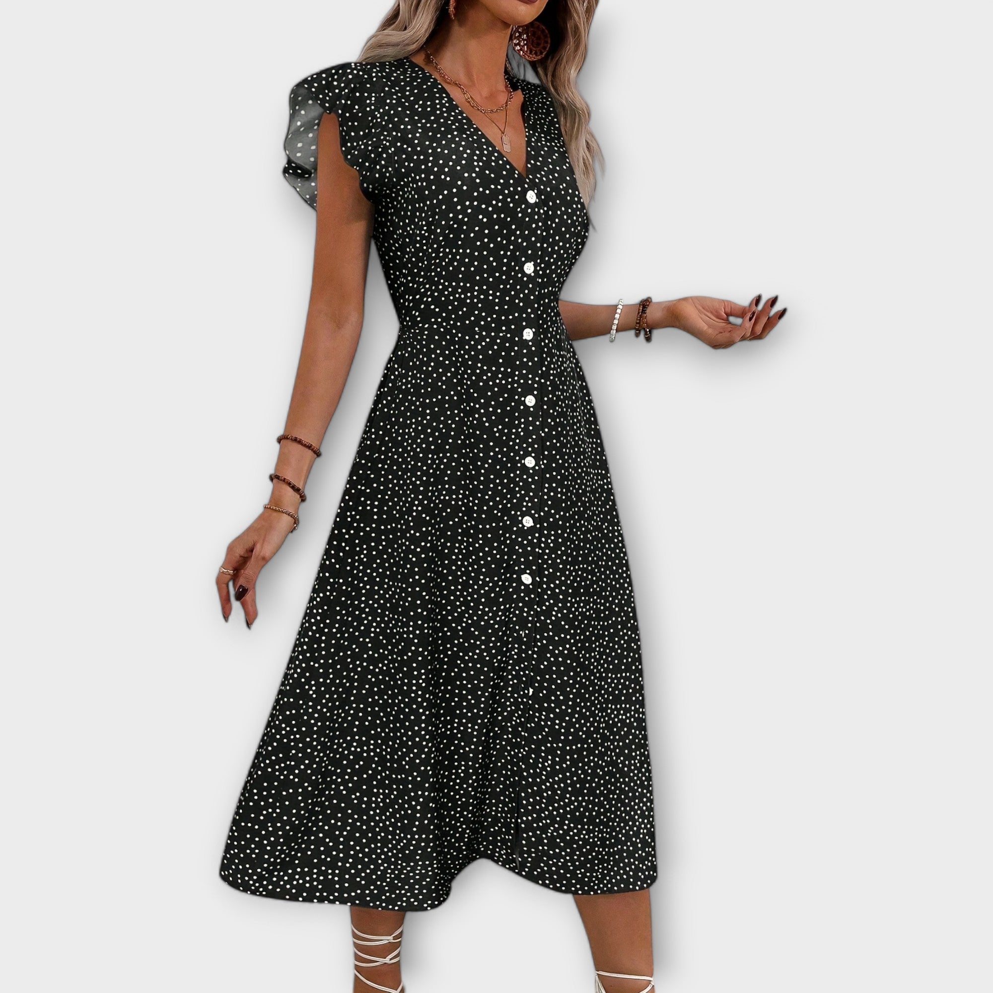 Élan Urbain™ | Chic Robe Midi à Pois pour Femmes
