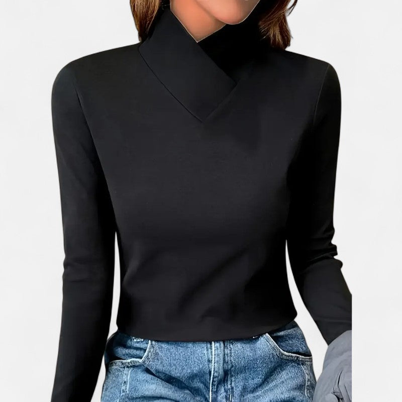 Élan Urbain™ | Haut Femme à Col Haut Croisé – Style Élégant & Confort Thermique