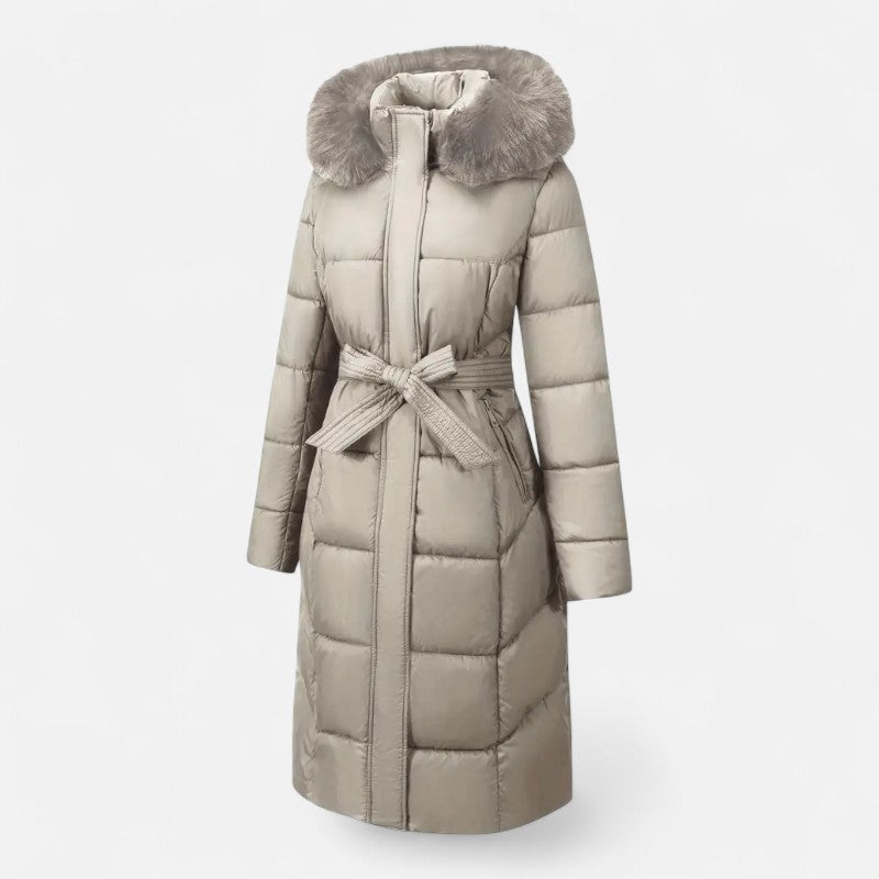 Élan Urbain™ | Manteau d'hiver mi-long pour femme avec capuche en fausse fourrure