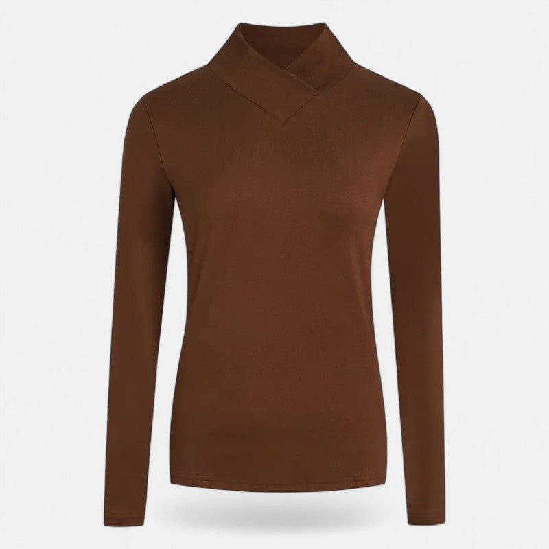 Élan Urbain™ | Haut Femme à Col Haut Croisé – Style Élégant & Confort Thermique