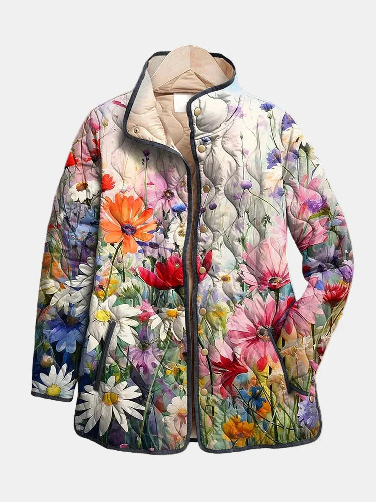Élan Urbain™ | Charmante Veste Matelassée à Imprimé Floral Vintage