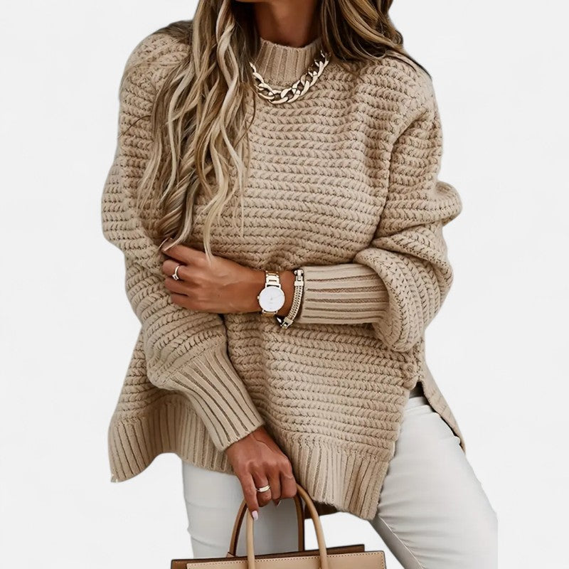Élan Urbain™ | Pull Femme Texturé à Demi‑Col Montant – Coupe Oversize & Finitions Élégantes