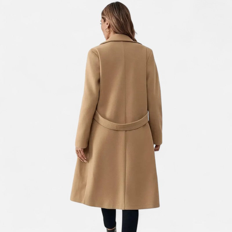 Élan Urbain™ | Manteau long élégant en tweed noir avec ceinture ajustable pour femme