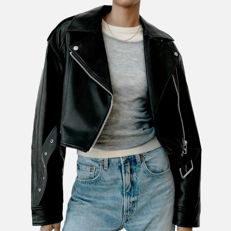Élan Urbain™ | Veste courte biker en cuir pour femme