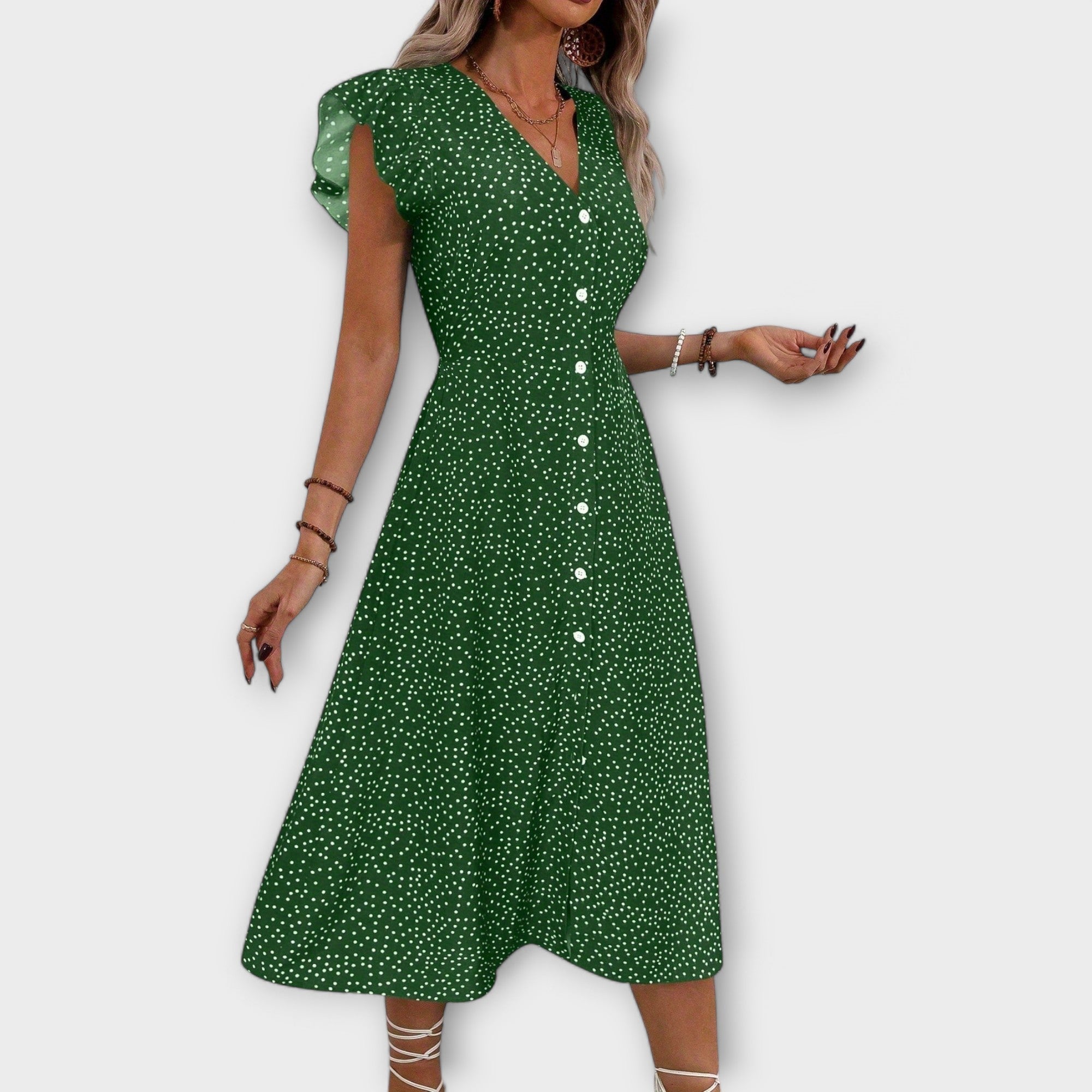 Élan Urbain™ | Chic Robe Midi à Pois pour Femmes