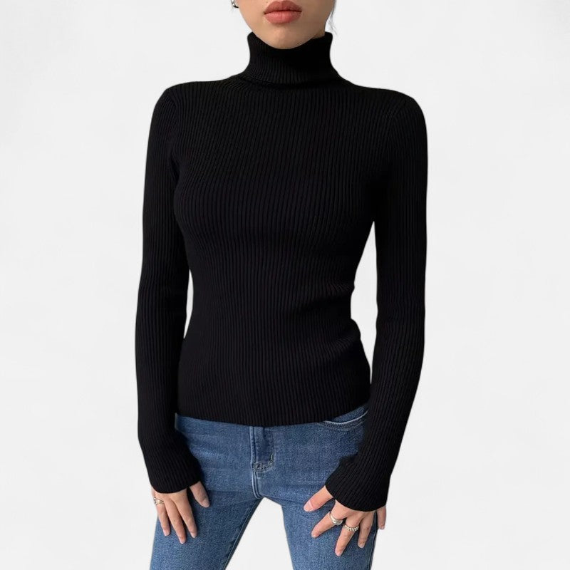 Élan Urbain™ | Haut Femme Col Montant Côtelé – Manches Longues
