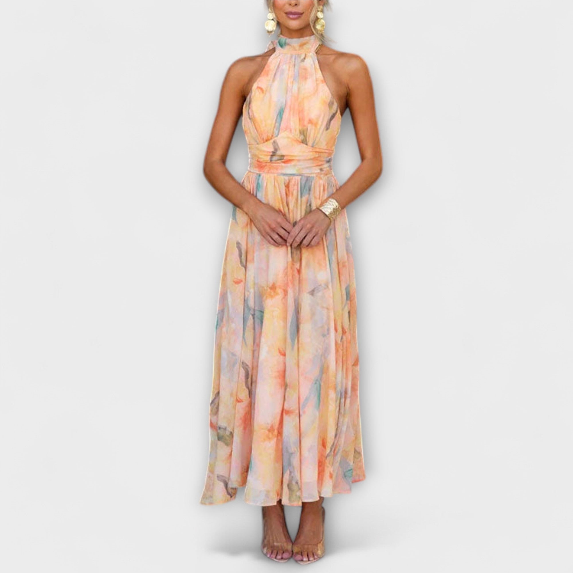 Élan Urbain™ | Robe Maxi Aquarelle à Dos Nu pour Femmes